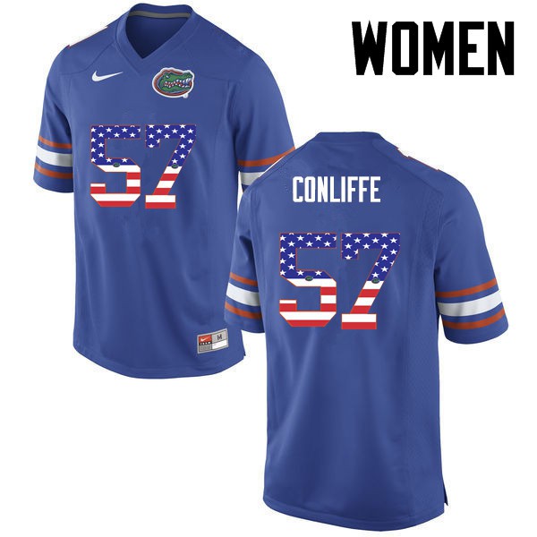 Florida Gators Women #57 Elijah Conliffe College Football USA Flag Fashion Blue